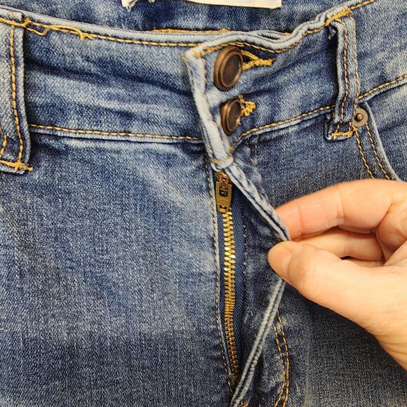 Cato Chewed Hem Flare Jeans Size 12 32" Blue Medium Wash High Waist Stretch - Picture 7 of 15